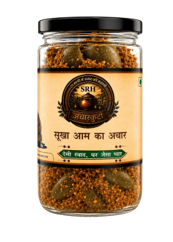 SRH AchaarKuti Sukha Aam Achar traditional homemade Rajasthani mango pickle in glass jar