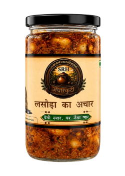 SRH AchaarKuti Lasuda Leshwa Achar traditional homemade gunda pickle in glass jar