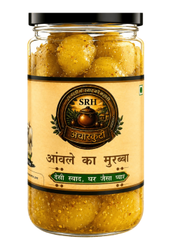 SRH AchaarKuti Amla Murabba traditional homemade Indian gooseberry preserve in glass jar