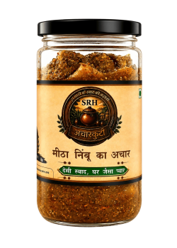 SRH AchaarKuti Nimbu Mitha Achar traditional homemade sweet lemon pickle in glass jar